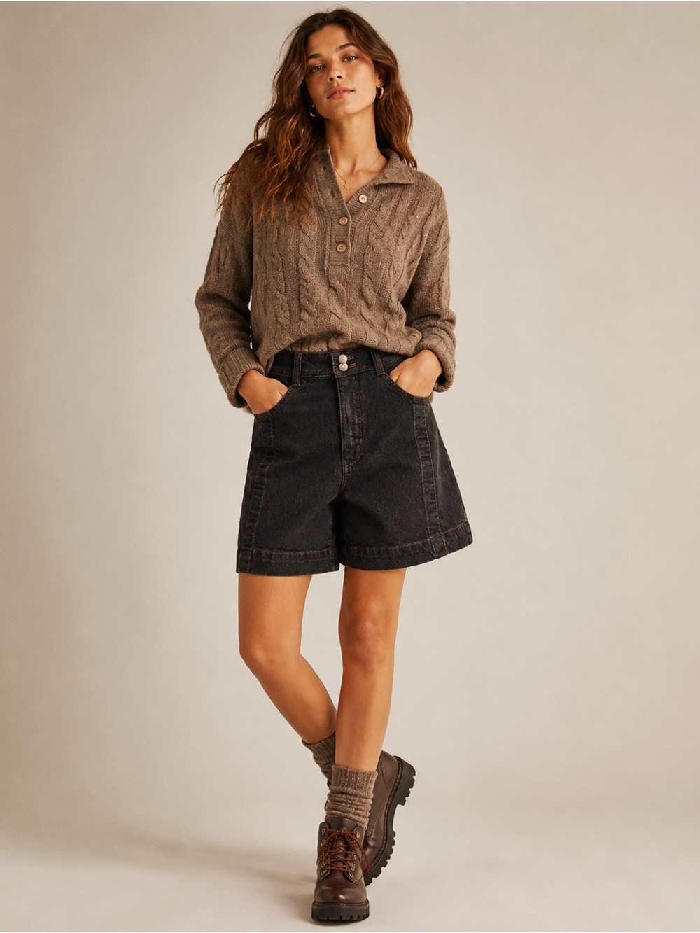 NWT Pilcro Anthropologie Seamed Denim Bermuda Shorts Black Brown High Rise 28